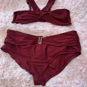Time and Tru Red Textured Swimsuit